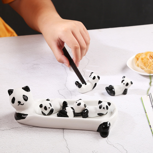 Cartoon panda ceramic chopsticks dinner dish vinegar plate fruit…