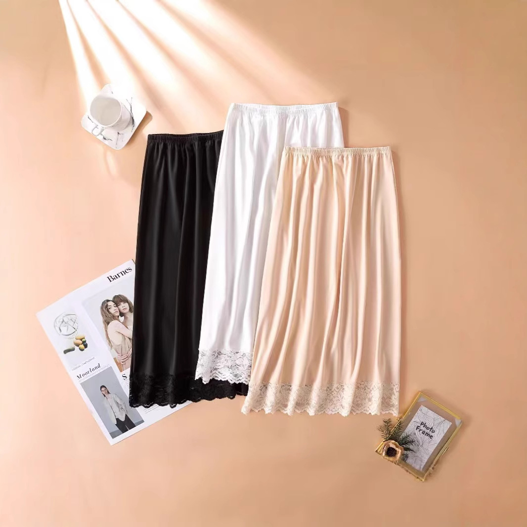 跨境蕾丝打底裙 防静电走光半身裙 A字裙中长款内衬裙