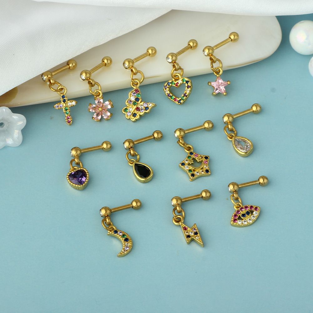 1 Piece Quantity 1 Piece 316 Stainless Steel Zircon Ear Cartilage Rings & Studs Geometric Ear Cartilage Rings & Studs