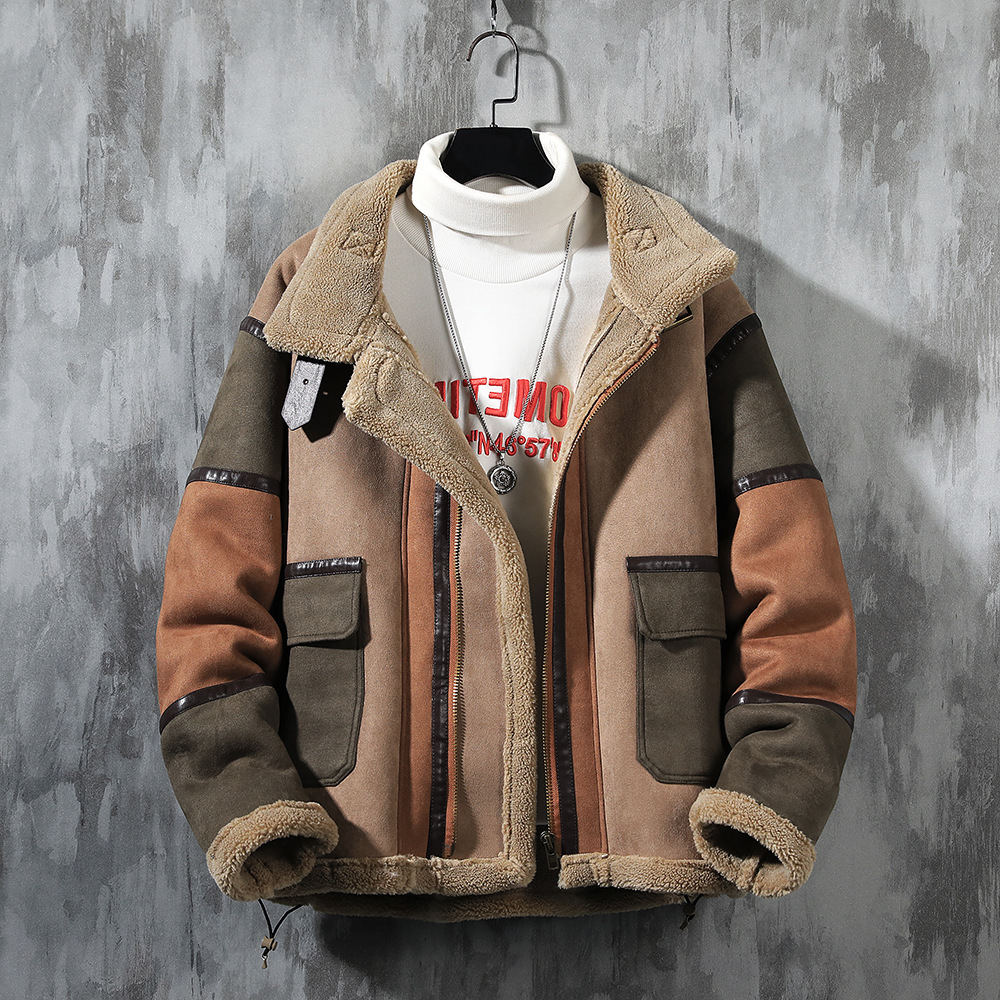Vêtements pour hommes Marque de mode Qualité Hiver Fourrure et velours Veste en cuir épaissi Manteau en coton ample grande taille pour hommes_voghion.com