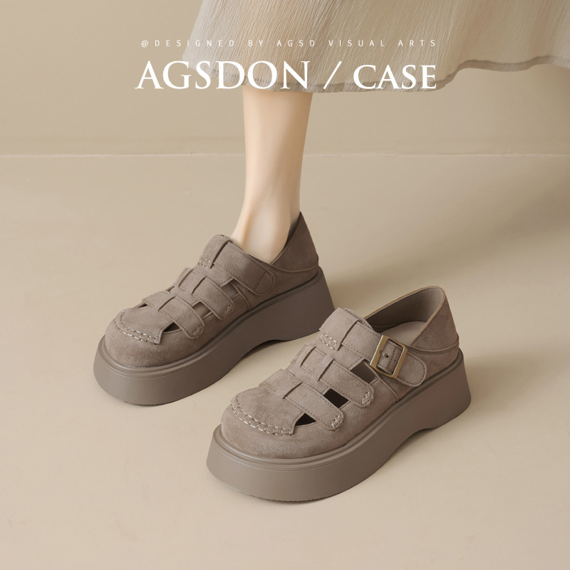 Augustion Roman Sandals Mujer 2025 Nuevo estilo de verano Ropa exterior Baotou Suela gruesa Boken Tejida Jaula de cerdo Zapatos individuales