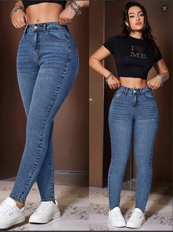 Retro Washed Slim Fit Casual Fashion Women's Pants Solid Color Elastic Versatile Cotton Denim Jeans_ecoleips.com