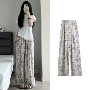 ~ 6 plus size 200kg loose slim fat tie-dyed chiffon sunscreen wide leg straight women's casual pants