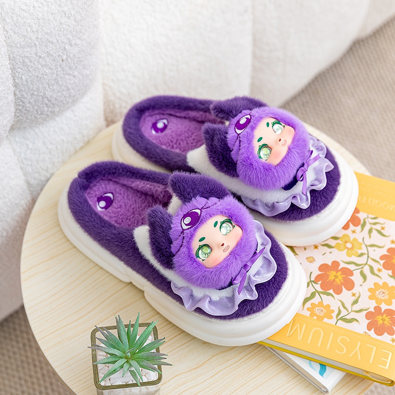 zapatillas de algodón de dibujos animados niñas lindos zapatos de peluche pareja de invierno para damas zapatillas de cabello cálidas interiores