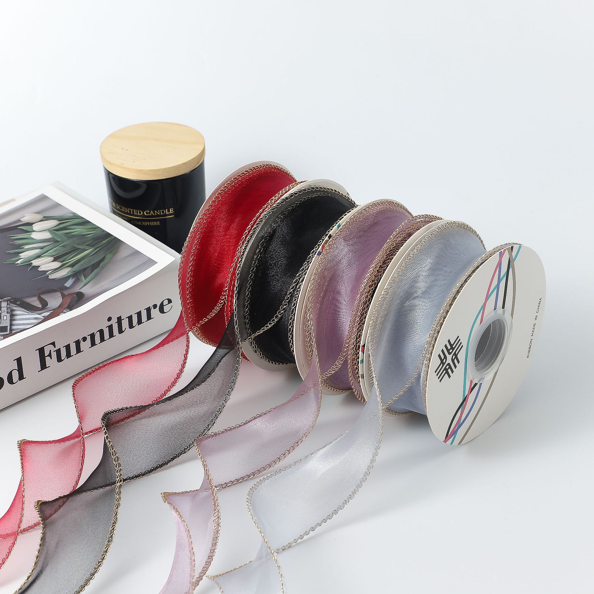 Venta al por mayor 4cm cinta borde dorado fishtail hilo flor cinta arco cinta decoración DIY tocado pastel de embalaje