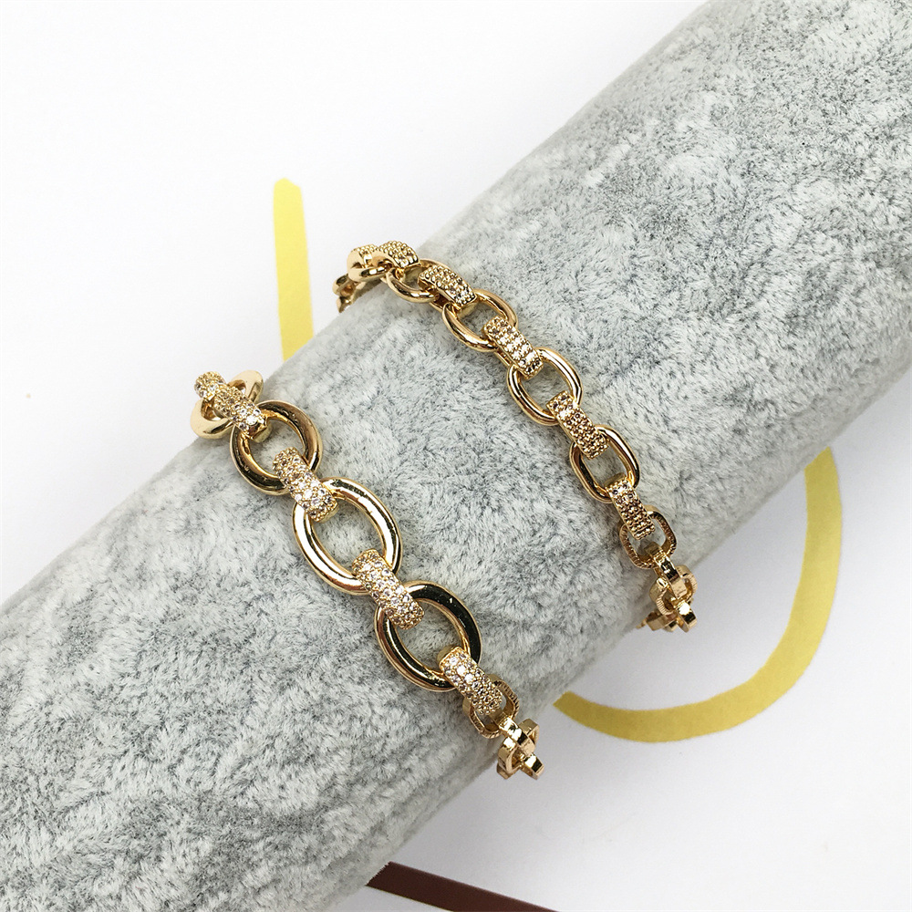 wholesale jewelry retro adjustable thick chain copper inlaid zircon bracelet nihaojewelry