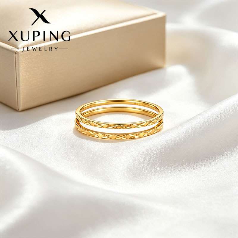 Anillo Doble Fino de Acero Inoxidable 304, Galvanizado, Diseño Geométrico, para Mujer