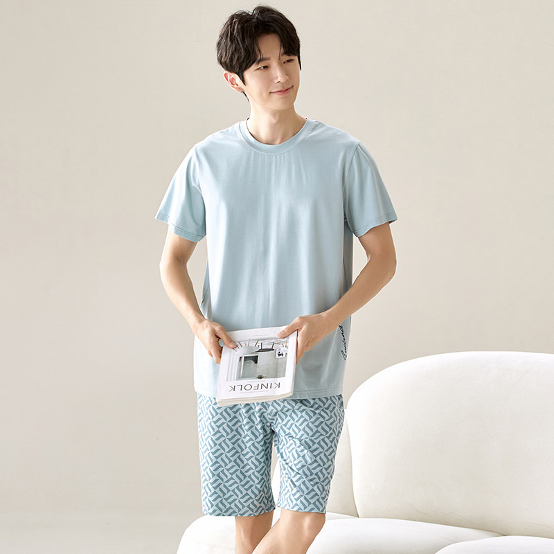 Summer Pajamas for Men, Modal Daily Casual Short-Sleeved Shorts That Can Be Worn Outside, Soft and Comfortable Two-Piece Home Clothes Set
