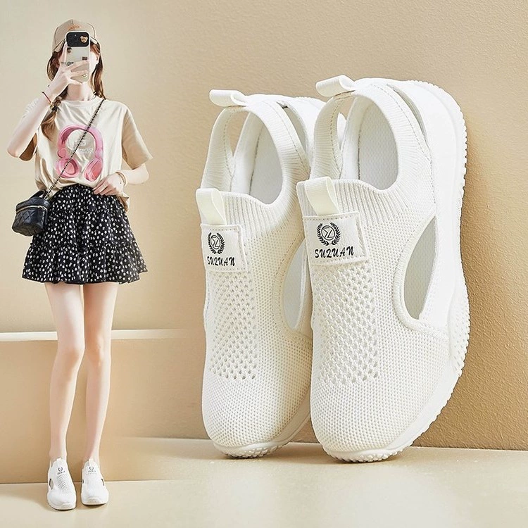 Летающие дышащие спортивные сетчатые ботинки женские летние новые мягкие подошвы полые маленькие белые ботинки легкие сетки тонкие модные сандалии