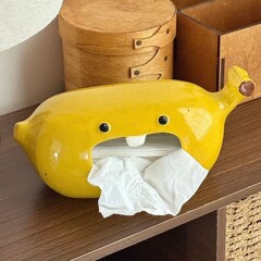 纸巾盒摆件客厅高级感抽纸盒釉下彩卡通陶瓷可爱纸抽盒家用餐巾