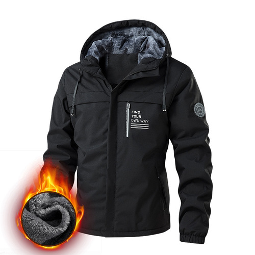 Winter and Autumn Hooded Cotton Coat for Cold Protection, Insulated and Thick Trendy Casual Cotton Jacket Outerwear, Fleece-Lined Windproof Jacket for Men