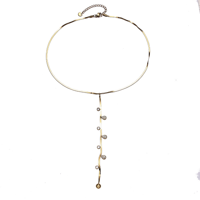 Tina Europa y los Estados Unidos de acero inoxidable transfronterizo en forma de Y collar largo ligero de lujo con diamantes llenos de amor collar de hueso de serpiente plano