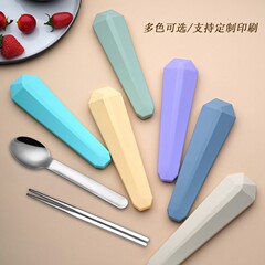 新款304不锈钢便捷星钻硅胶餐具套装 户外旅行学生刀叉勺筷三件套