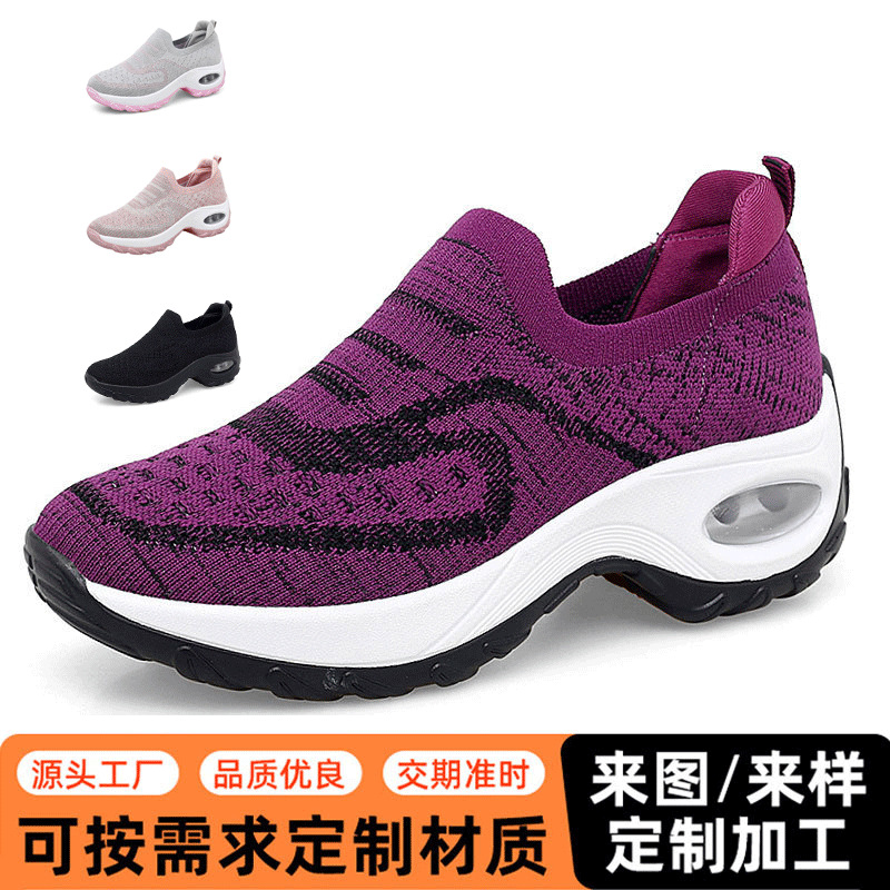 2025 국경을 넘는 새로운 비행 직조 에어 쿠션 신발 여성 대외 무역 페달 플랫폼 런닝 슈즈 패션 트렌드 운동화 여성