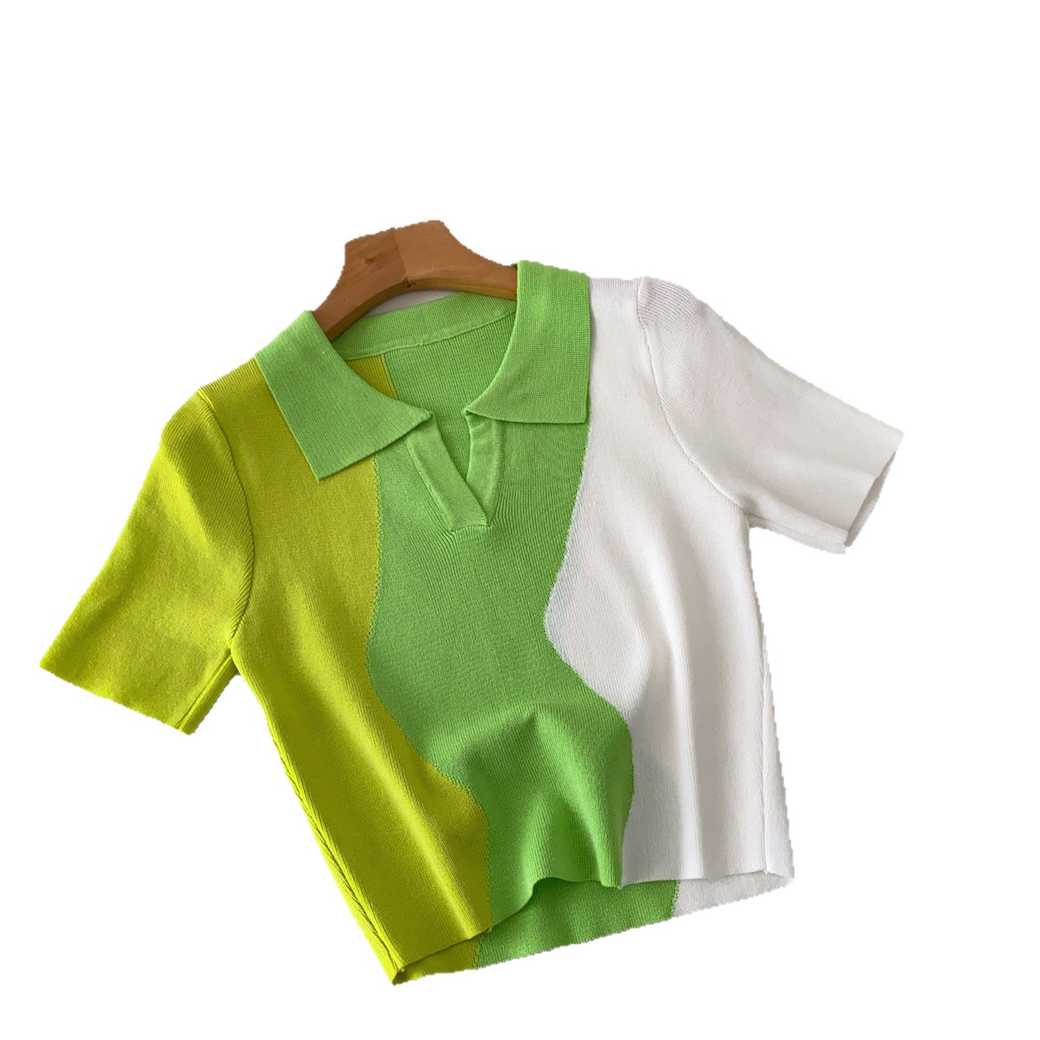 Schickes Retro-Polo-Strickoberteil – Kurzarmbluse mit Farbblock-Design, Retro-inspirierte Details, vielseitige Passform_voghion.com