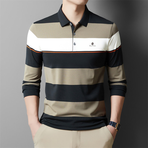 New Men's Long Sleeve T-Shirt for Autumn/Winter, Dad's Style, Colorful Striped Loose Base Layer Top