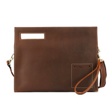 外贸专供疯马皮手提斜挎男士单肩包复古个性头层牛皮横款真皮男包