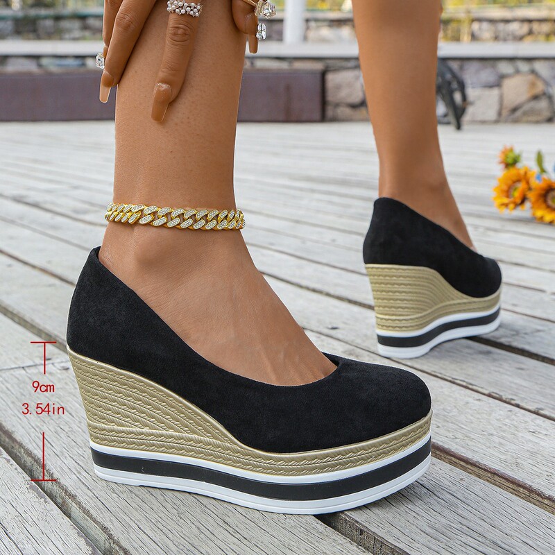 Platform Sole Cross-Border Suede Wedge Shoes 2025 Autum New Thick-Soled Export Large Size European and American Shallow Mouth Shoes for Women