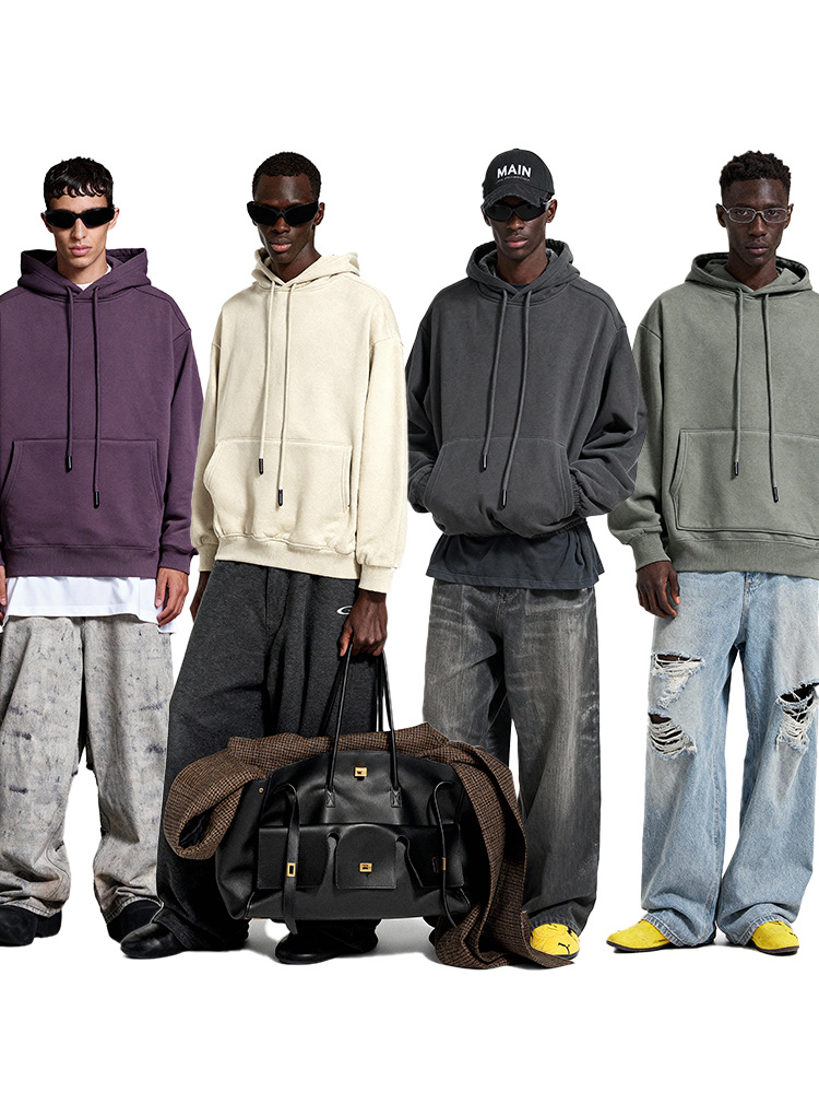 捷展メンズウェア | アメリカンスタイル無地350gフリーススウェット25冬新作10色裏起毛パーカー男性用