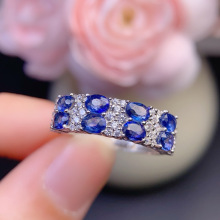 天然蓝宝石戒指S925银精工镶嵌、主石尺寸3*4mm