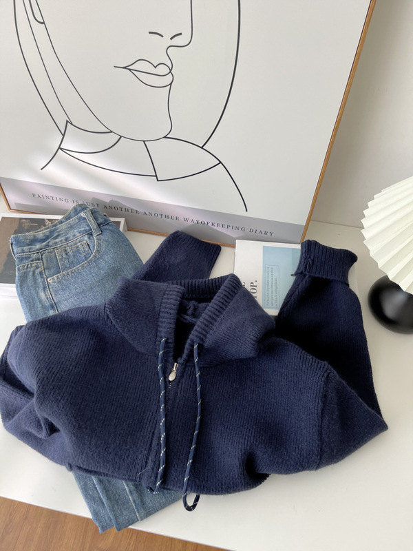 抽绳miu系毛衣开衫女短款2025秋季新款连帽针织外套宽松慵懒6220|undefined