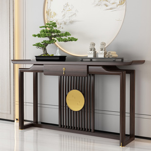 New Chinese-Style Foyer Table with Ebony Wood Strips, Living Room Entryway Table Against the Wall, Ultra-Narrow Solid Wood Foyer Table