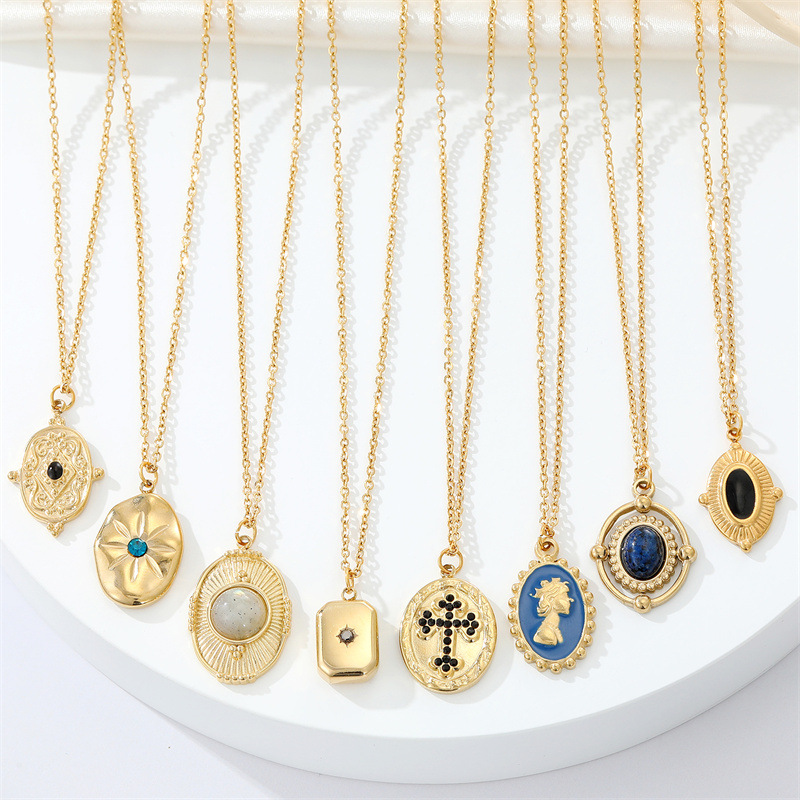 retro personality drip oil Maria rhinestone cross stainless steel pendant necklace jewelrypicture11