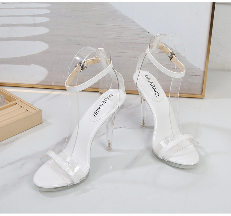 Dép sandal nữ cao gót quai ngang trong suốt đính pha lê, gót nhọn 8–11 cm — Màu bạc, Màu trắng, Màu đen chi tiết 35