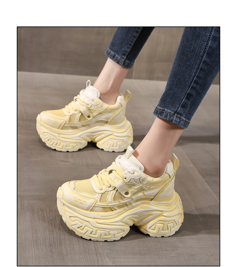 Giày sneaker nữ đế dày tăng chiều cao lưới thoáng khí phong cách daddy — Bạc trắng chi tiết 14