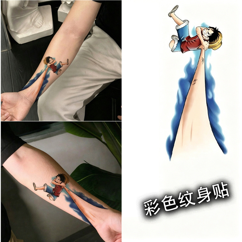 Cartoon Fire Fist Luffy Tattoo Stickers in Stock for Wholesale, Colorful High-Definition Realistic Anime Peripheral Waterproof Sweat-Resistant Custom Stickers Cartoon Fire Fist Luffy Tattoo Stickers in Stock for Wholesale, Colorful High-Definition Realistic Anime Peripheral Waterproof Sweat-Resistant Custom Stickers