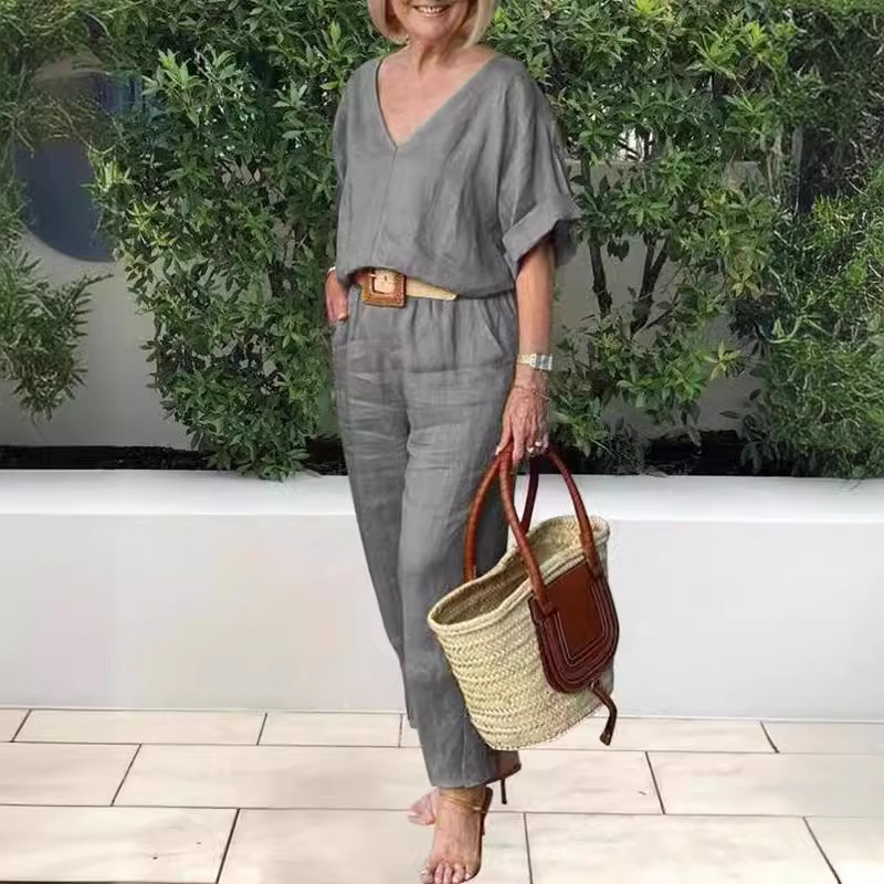 2026 European and American Cross-Border Amazon Independent Site Women's Sportswear Spring and Summer Multi-Color V-Neck Loose Suit