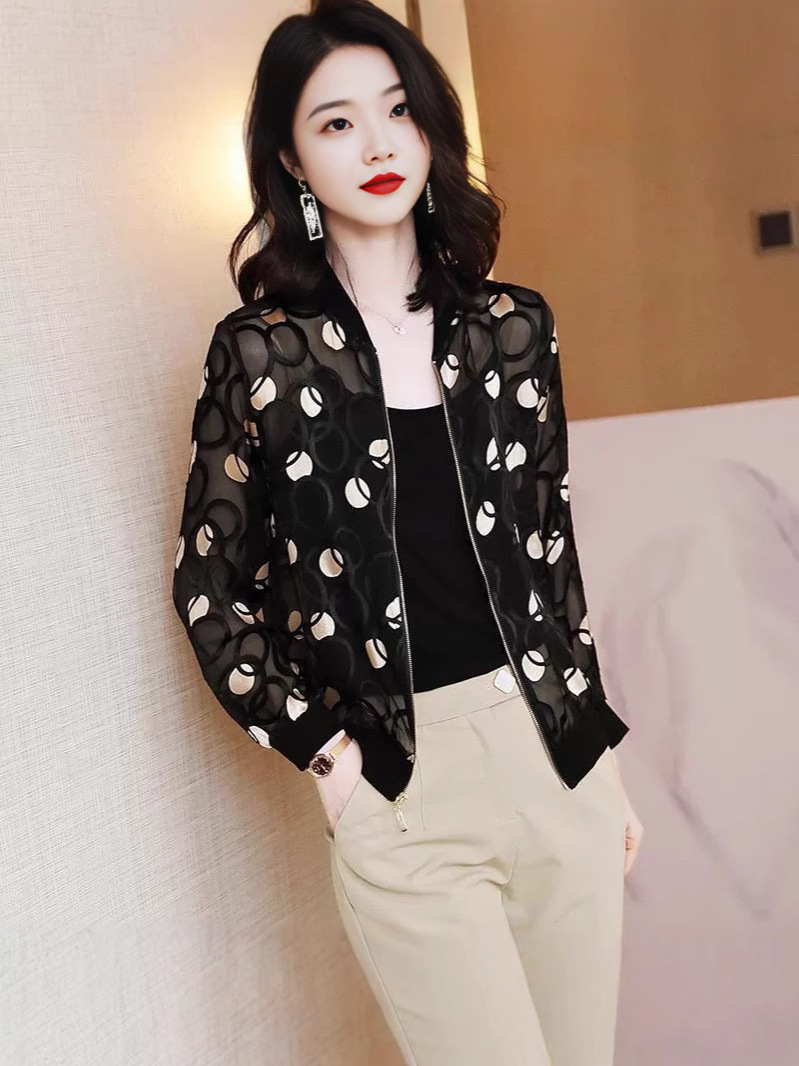 夏水玉野球大きいサイズ薄手日焼け止め服レディースアウターカーディガンショートコートゆったりシフォン空調シャツトップ