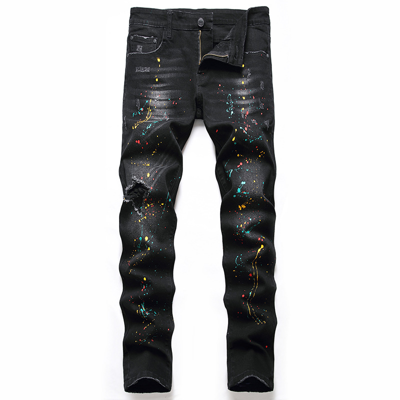 Jeans da uomo, nuovi pantaloni elasticizzati neri da uomo, jeans strappati slim fit da uomo, pantaloni personalizzati_voghion.com