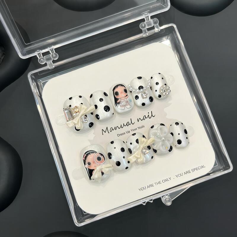 Handmade Cute Cartoon Girl Short Round Wearable Nail Stickers, Removable A798 Handmade Cute Cartoon Girl Short Round Wearable Nail Stickers, Removable A798