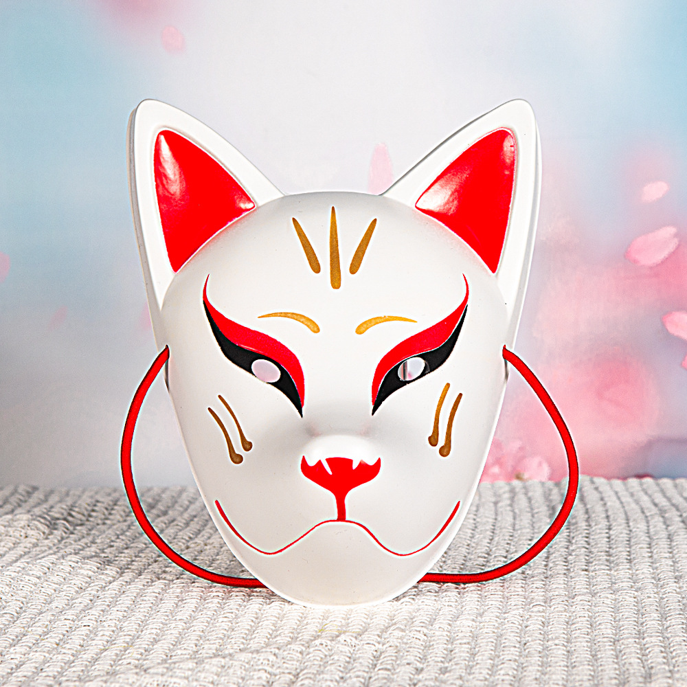 Nuevo estilo japonés cereza pequeño zorro demonio y viento gato de media cara cara cara completa máscara de cara de gato anime PVC vestido espectáculo festivo