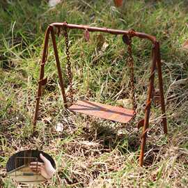 Miniature Swing Rusty Metal Mini Fairy Garden House Tree跨境