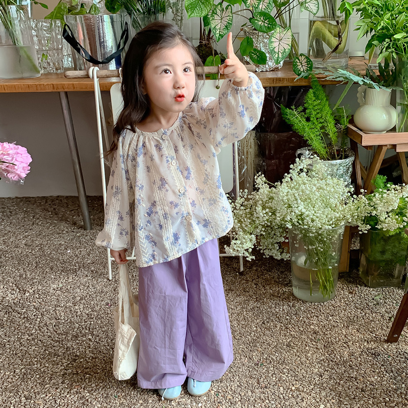 Girls' shirt set, autumn collection 2026, new and stylish, fashionable floral print, two-piece outfit for little girls and babies Girls' shirt set, autumn collection 2026, new and stylish, fashionable floral print, two-piece outfit for little girls and babies