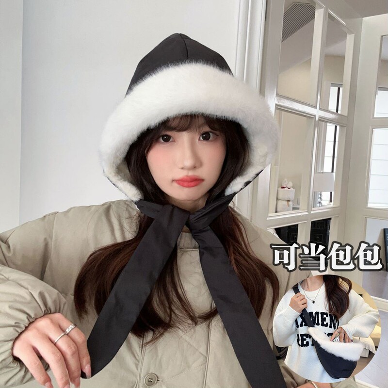 跨境帽子女冬季水波纹毛绒帽防风保暖套头帽可戴头盔骑行帽子批发|undefined