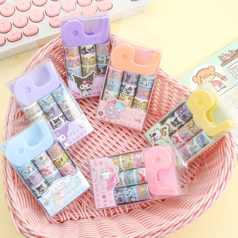 Cartoon Sanrio 9 1 set mini and paper tape diy hand account sticker student girl heart hand account tape