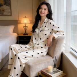 2025新款真丝睡衣女简约小众轻奢长袖长裤家居服套装波点