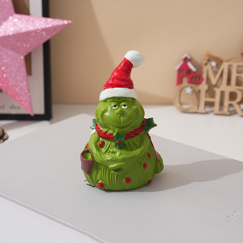 国境を越えたクリスマスグリンチの祝祭、緑の毛皮の雪だるま、クリスマスデコレーション、家庭用樹脂製置物、かわいい工芸品|undefined
