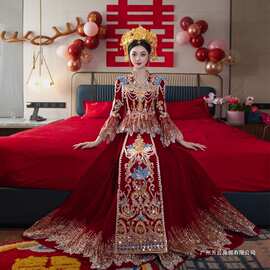 丝绒V领秀禾服新娘2025新款小个子显瘦中式结婚秀和服中国风