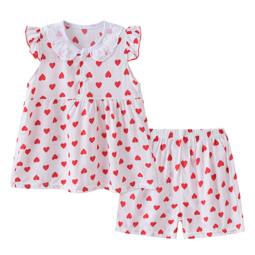 Children's Pajamas Summer Thin Style Baby Girl Outing Home Clothes Set Girls Cute Printed Pajamas Skirts Shorts