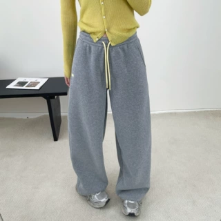 冬款加绒加厚刺绣小狗卫裤女长款显瘦慵懒松弛高腰垂感直筒休闲裤
