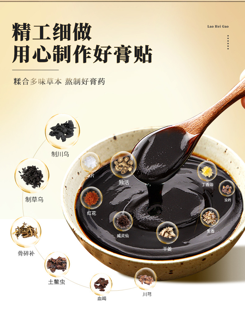 Feng Shi Old Black Herbal Plaster Patches Traditional Topical Body Care 5 Patches Per Box quality and texture