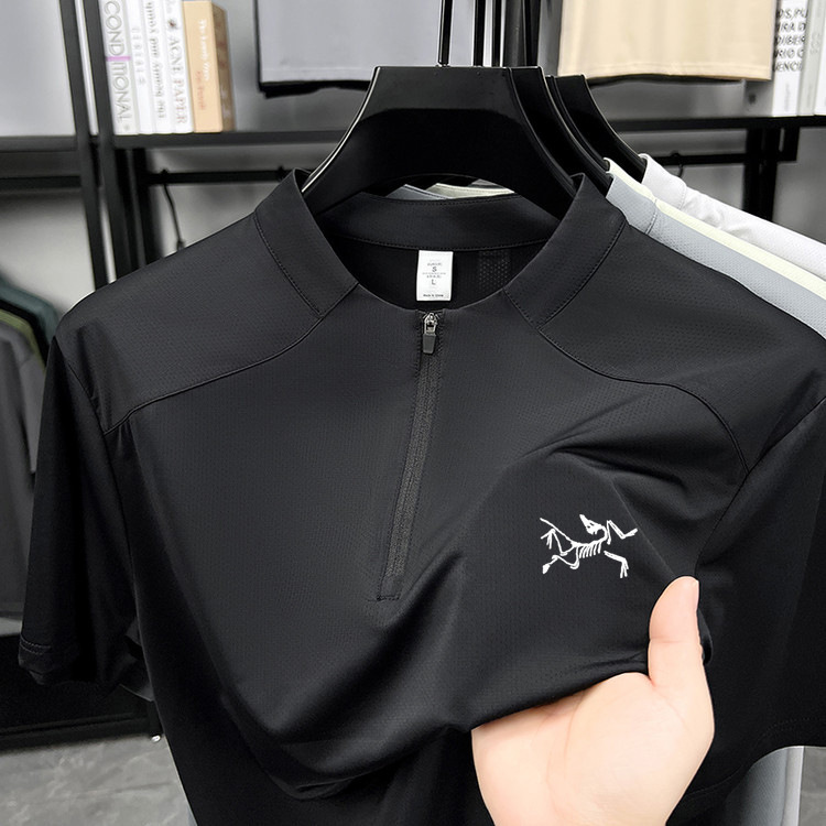 [Clearout Discount] Embroidered Bird Short Sleeve T-Shirt Men's Summer New Outdoor Sports Quick-Drying Zipper Top Men