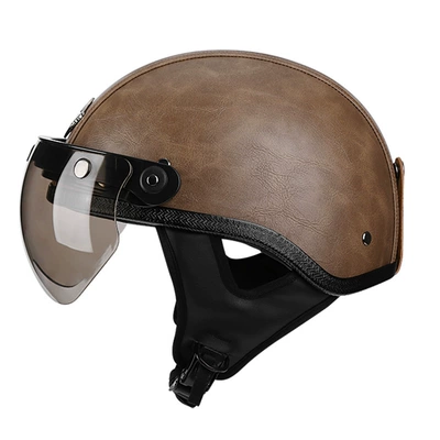Motosiklet kaskı (dəbilqə) – and women's four seasons fashion pedal - light-brown-leather-brim-w-mirror-m56-57cm
