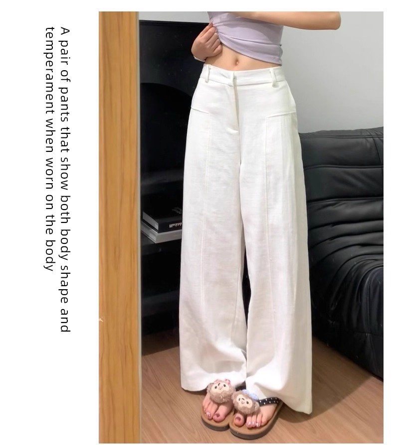 Quần culottes nữ ống rộng cạp cao vải linen phối tơ — Xanh sẫm chi tiết 14