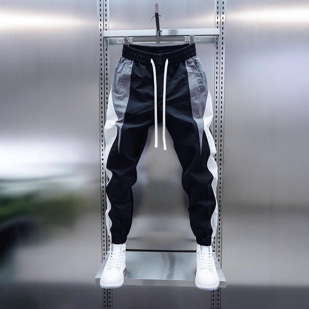 Men's Summer New American Style Trendy Color-Block Jogger Casual Pants with Drawstring Outdoor Fashion Color-Blocking Harem Pants