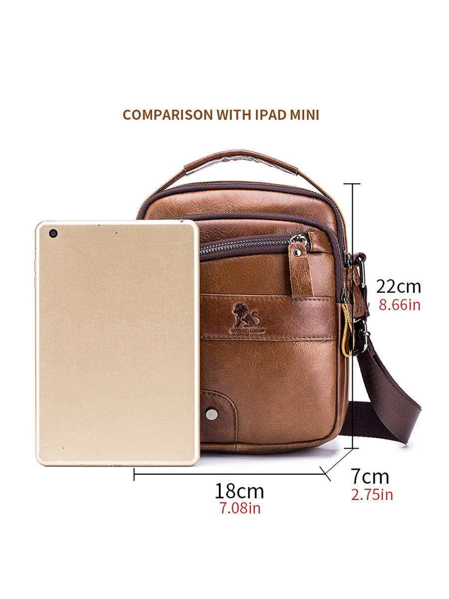 Bolso Bandolera de Cuero para Hombre de Piel de Vaca de Primera Capa, Resistente al Desgaste, para Viajes y Negocios